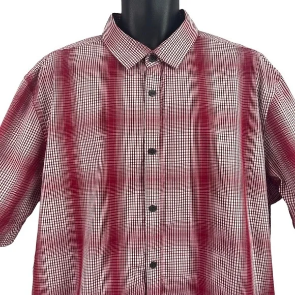 Alfani Mens Short Sleeve Shirt Red White Plaid XXL - Picture 2 of 8